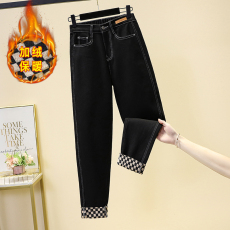 批发<b class='q'>实拍</b>冬新款<b class='q'>大码</b>弹力显瘦黑色加绒加厚牛仔胖MM修身保暖欧版女裤