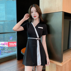 批发实拍2022新款足疗足浴技师修身性感气质女神连衣裙 短裤两件套