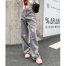 批发实拍2026春夏新款设计欧美十字架牛仔<b class='q'>裤</b>直筒阔腿<b class='q'>裤</b><b class='q'>高街</b>ins潮长<b class='q'>裤</b>