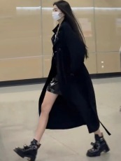 黑色风衣外套女2022新款初秋季韩系中长款高级感英伦风小个子大衣