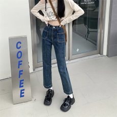 批发实拍黑色烟管直筒牛仔裤女2025年早秋夏季高腰显瘦七八九分法棍裤