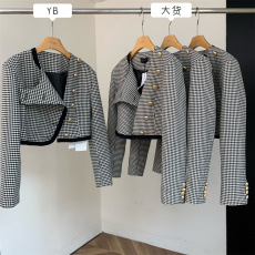 COOLLINE林子熙 曼哈顿新秀 金扣经典英伦风千鸟格纹外套短款上衣
