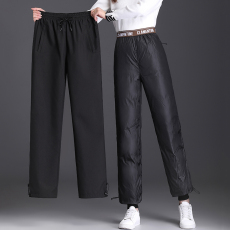 批发实拍羽绒裤女外穿可拆卸高腰加厚宽松中老年棉裤妈妈老年人裤子