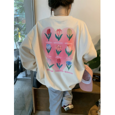 批发慵懒风花朵套头冬季新款宽松显瘦BF风设计感长袖上衣