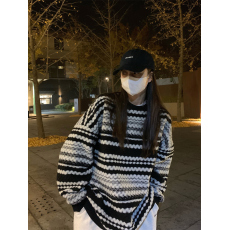 批发条纹套头大毛衣女秋冬宽松外穿oversize慵懒风上衣<b class='q'>中长款</b>2025新款