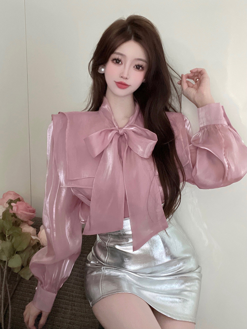 超仙时尚甜美设计感小众洋气蝴蝶结双层娃娃领仙漂亮女孩衣 服裝批發女裝批發服飾貨源