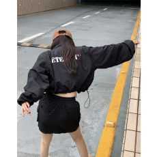 实拍酷丝绵短款冲锋衣外套女秋季工装包臀短裙两件套女