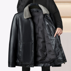 批发翻真毛领羽绒服冬新款内胆可脱卸PU皮<b class='q'>商务</b>保暖外套男