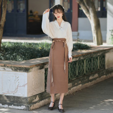 批发实拍<b class='q'>秋</b>冬汉服改良交领刺绣直袖上衣飞机袖打底宋制旋裙日常上班穿