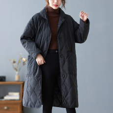 批发实拍2026菱形格中长款韩版棉服宽松显瘦大码女<b class='q'>加肥</b><b class='q'>加大</b>