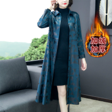 批发2022秋装新款气质韩版修身春秋外套长款过膝时尚印花风衣女