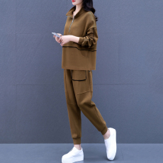 批发孔雀飞飞2025新款韩版大码遮肉两件套纯色洋气时髦休闲套装女<b class='q'>春</b>秋