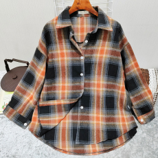批发实拍韩版春加厚中长款磨毛格子衬衫原宿风<b class='q'>宽松</b>大码衬衣呢子外套女