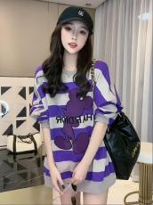 欧货卡通米奇字母印花卫衣女2022秋季新款宽松撞色中长款条纹上衣