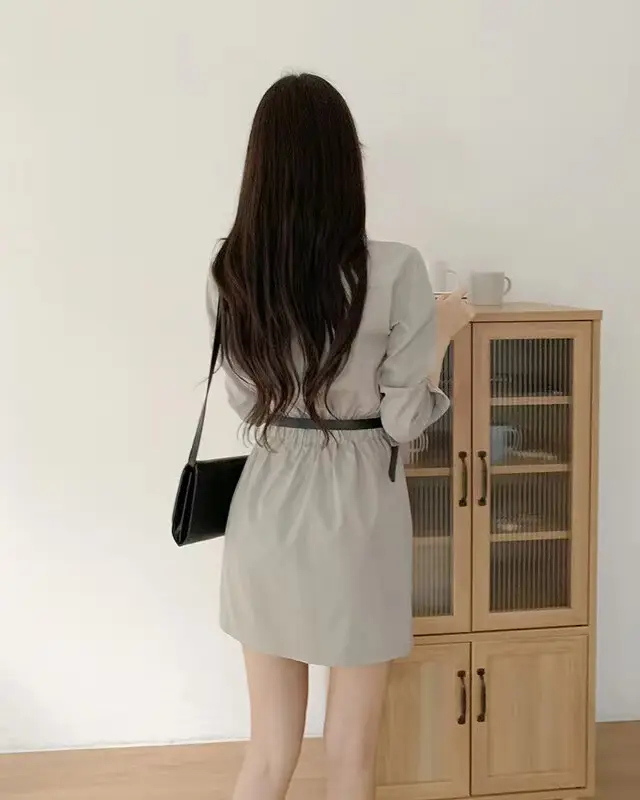 한국식 복고 무드 끈 장식 A라인 원피스(허리끈 포함) 상세 이미지 4
