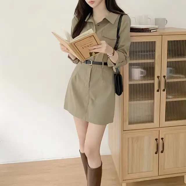 한국식 복고 무드 끈 장식 A라인 원피스(허리끈 포함) 상세 이미지 8