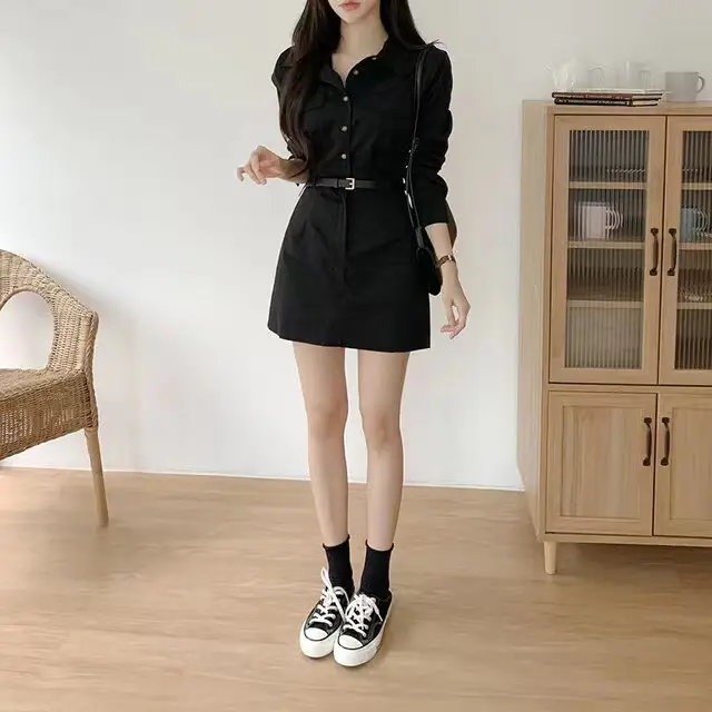 한국식 복고 무드 끈 장식 A라인 원피스(허리끈 포함) 상세 이미지 18