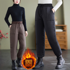 批发实拍8075#羽绒裤女冬外穿时尚高腰新款加厚保暖工装束脚女士棉裤