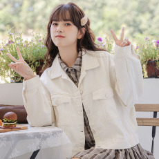 批发2026实拍秋新款<b class='q'>韩版</b>复古学院风水洗棉工装外套宽松百搭上衣女