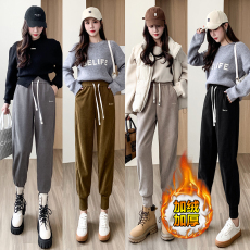 实拍加厚加绒运动裤女2022秋冬新款束脚卫裤百搭显瘦哈伦裤休闲裤