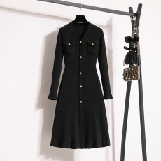 批发实拍大码女装2025秋冬<b class='q'>新款</b>针织连衣裙亲肤口袋时尚显瘦配大衣裙子