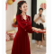 长袖敬酒服新娘2022新款酒红色高级感订婚礼服连衣裙平时可穿显白轮播图2