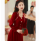 长袖敬酒服新娘2022新款酒红色高级感订婚礼服连衣裙平时可穿显白轮播图1