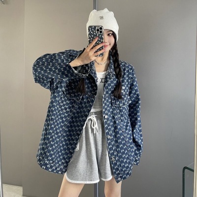 实拍蝴蝶结格子甜酷牛仔外套女秋2022新美式复古设计感长袖上衣潮