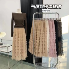 鱼兔子的兔子高腰蛋糕裙女气质名媛高端淑女长裙女夏季a字半身裙