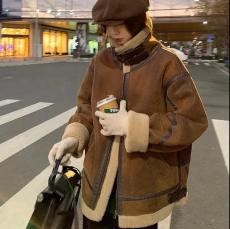 皮毛一体外套女2022冬季新款加厚麂皮羊羔毛个性时尚炸街机车服潮