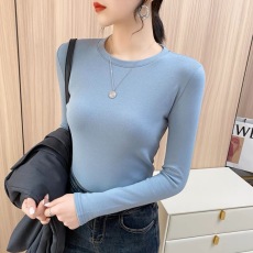 2022秋冬新款圆领打底衫女加厚内搭纯棉长袖磨毛t恤紧身百搭上衣