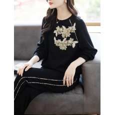 批发限价+12+小视频 2026春秋季新款复古刺绣宽松<b class='q'>休闲</b>长袖+裤子两件套