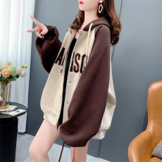 批发B221#6535复合超柔2026初冬设计感插色字母百搭加绒连帽外套女