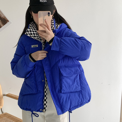 实拍2022冬季短款棉服格子羽绒服女韩版学生ins港风宽松棉衣外套