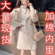 批发<b class='q'>套装</b>很仙的两件套秋冬女2026小个子外套大衣中长款人字纹毛呢裙