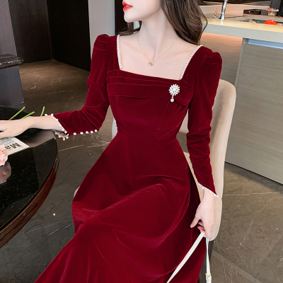 敬酒服新娘2022新款秋季酒红色订婚礼服平时可穿高级感法式结婚女