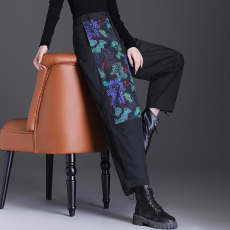 批发实拍文艺碎花90白鸭绒羽绒裤女2022冬季宽松抽绳大码直筒裤保暖裤