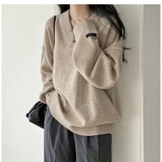 批发实货 韩国chic宽松慵懒大版<b class='q'>毛衣</b>v领套头中长款保暖上衣女 8色