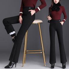 批发实拍德绒棉裤女冬季2022年新款高腰加厚保暖显瘦中年直筒微喇叭裤