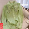 高级感绿色衬衫女新款2022年法式蕾丝花边独特设计欧根纱高端上衣轮播图1