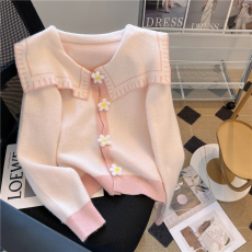 批发实拍甜美温柔风软糯立体花朵针织开衫女秋季设计感小众宽松短款