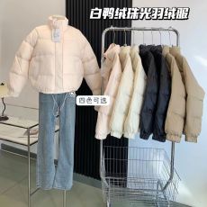 Halonini短款羽绒服女新款韩版百搭宽松珠光面立领冬季外套