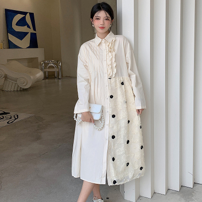 大码女装宽松大摆长裙设计感文艺复古孕妇装衬衣暗黑连衣裙外贸