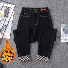 批发实拍冬新款大码弹力显瘦黑色加绒加厚牛仔胖MM修身保暖欧版<b class='q'>女裤</b>