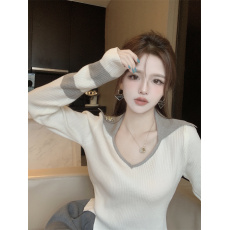 批发秋冬别致针织打底衫女内搭纯欲风性感v领毛衣设计感小众独特上衣