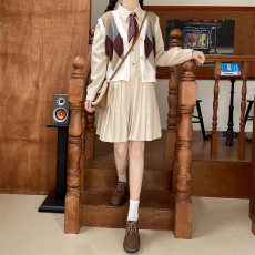 实拍日系文艺学院风格子马甲套装连衣裙2022年新款女秋冬季