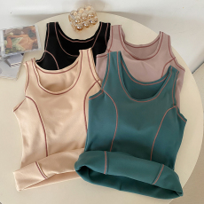 批发实拍大码秋冬德绒保暖<b class='q'>背心</b>固定杯免穿文胸恒温速热内衣内搭打底