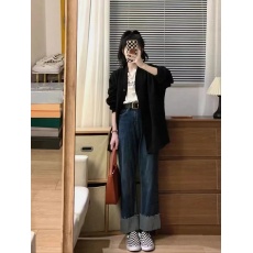 批发实价有货温柔风软糯黑色卫衣外套牛仔<b class='q'>裤</b><b class='q'>中长款</b>法式复古针卫衣套<b class='q'>装</b>