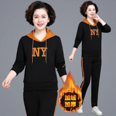 批发403#加绒加厚时尚运动套装女2025秋冬季新款休闲<b class='q'>中老年</b>卫衣两件套