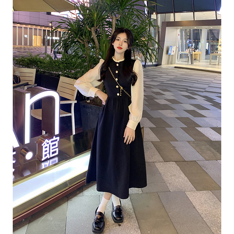 슈퍼 화재 프랑스식 버블 긴팔 드레스 여성 의류 가을 새로운 명문 여성 품격 디자인 센스 그는 벤 바람 길다 치마
